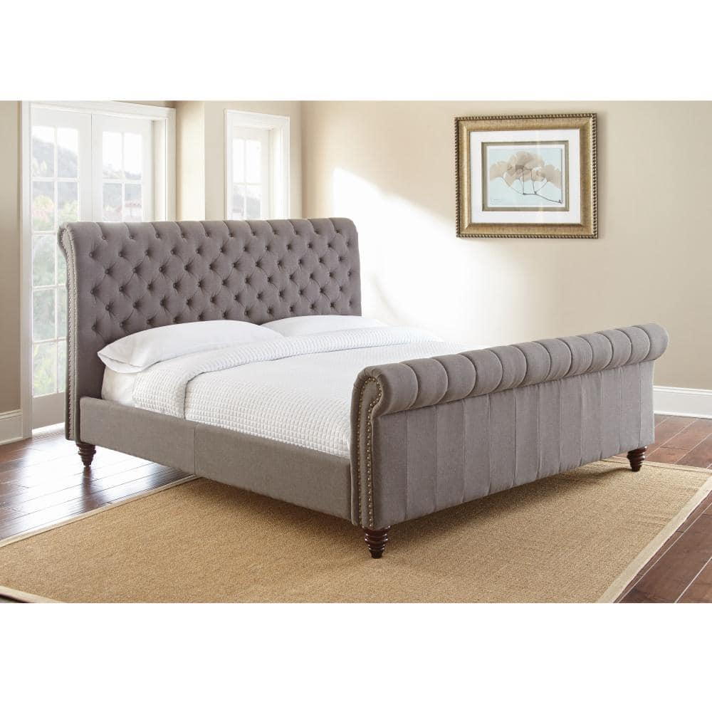Steve Silver Swanson Tufted King Sleigh Bed in Gray