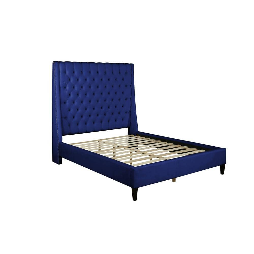 Best Master Bellanova Navy Blue Tufted Velvet Queen Platform Bed