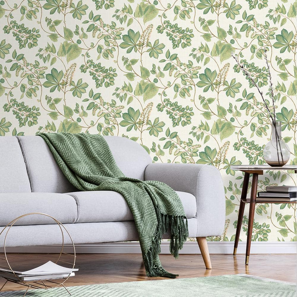Willow Green Botanical Peel and Stick Vinyl Wallpaper