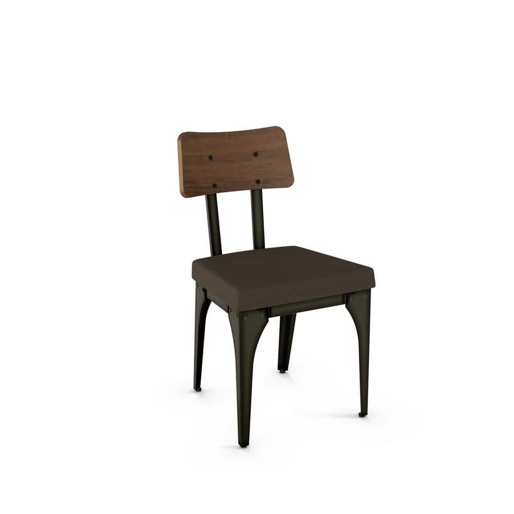 Amisco Symmetry Dining Chair - Dark Brown Grey Polyester / Light Brown Distressed Wood / Dark Grey Metal (Set of 2)