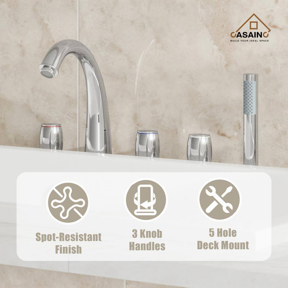 Chrome Plated 3-Handle Deck Mount Roman Tub Faucet with Hand Shower