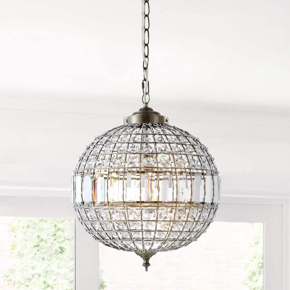 JONATHAN Y JYL6110B Georgina Crystal/Metal LED Chandelier Pendant Glam Contemporary Transitional Dimmable Dining Room Living Room Kitchen Foyer Bedroom Hallway, 16", Antique Brass/Clear