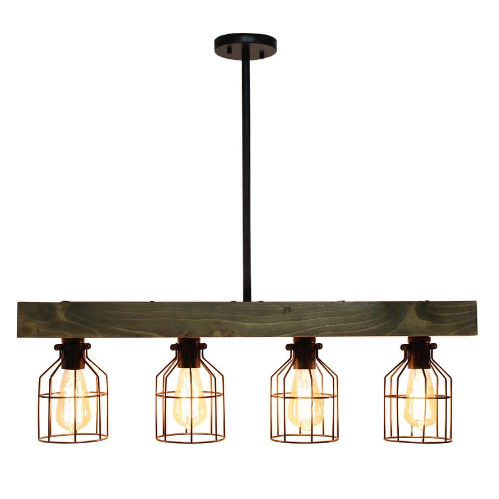 Elegant Designs 47.5" Farmhouse Rustic Cage Ceiling Pendant, Restored Wood, Black/Brown