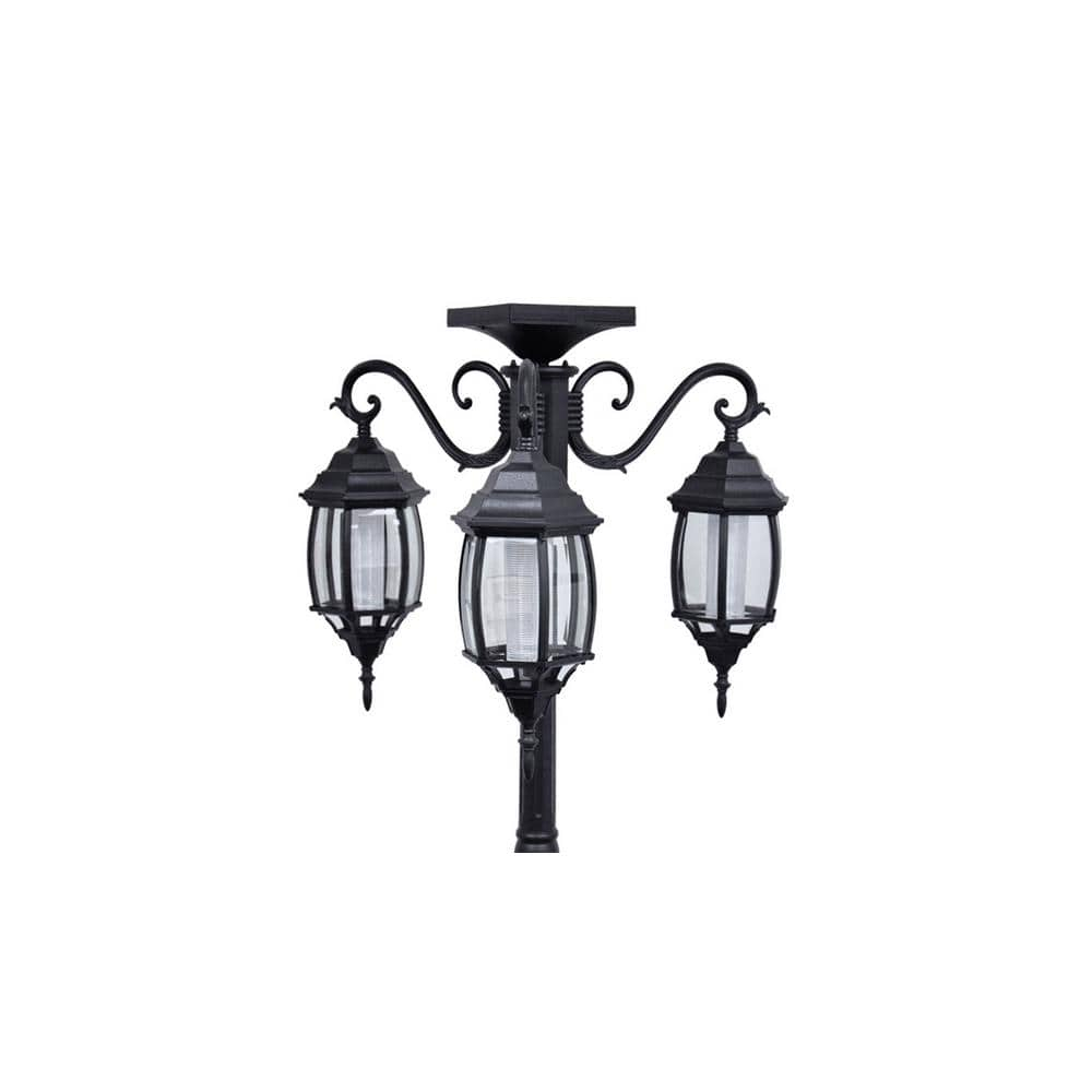 Madison 3-Light Black Integrated LED Solar Lamp Post and Planter