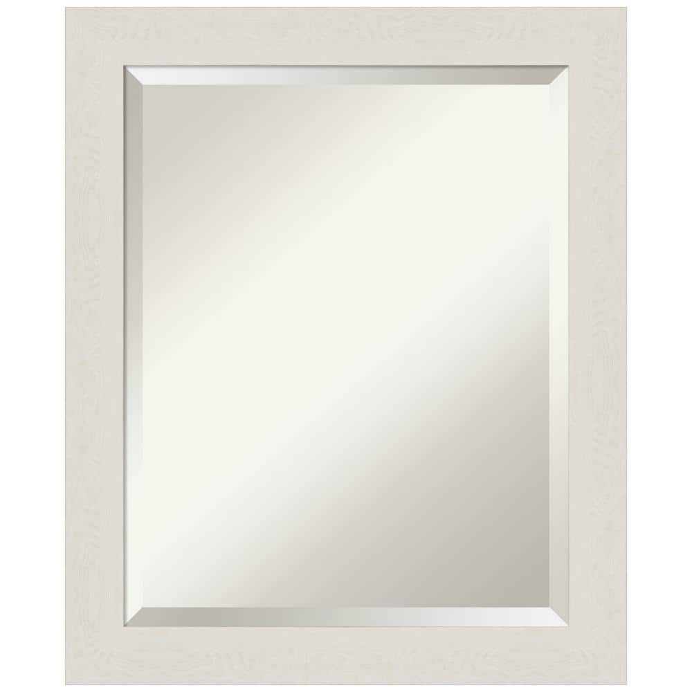Amanti Art Beveled Bathroom Wall Mirror - Rustic Plank White Narrow Frame Outer Size: 19 x 23 in