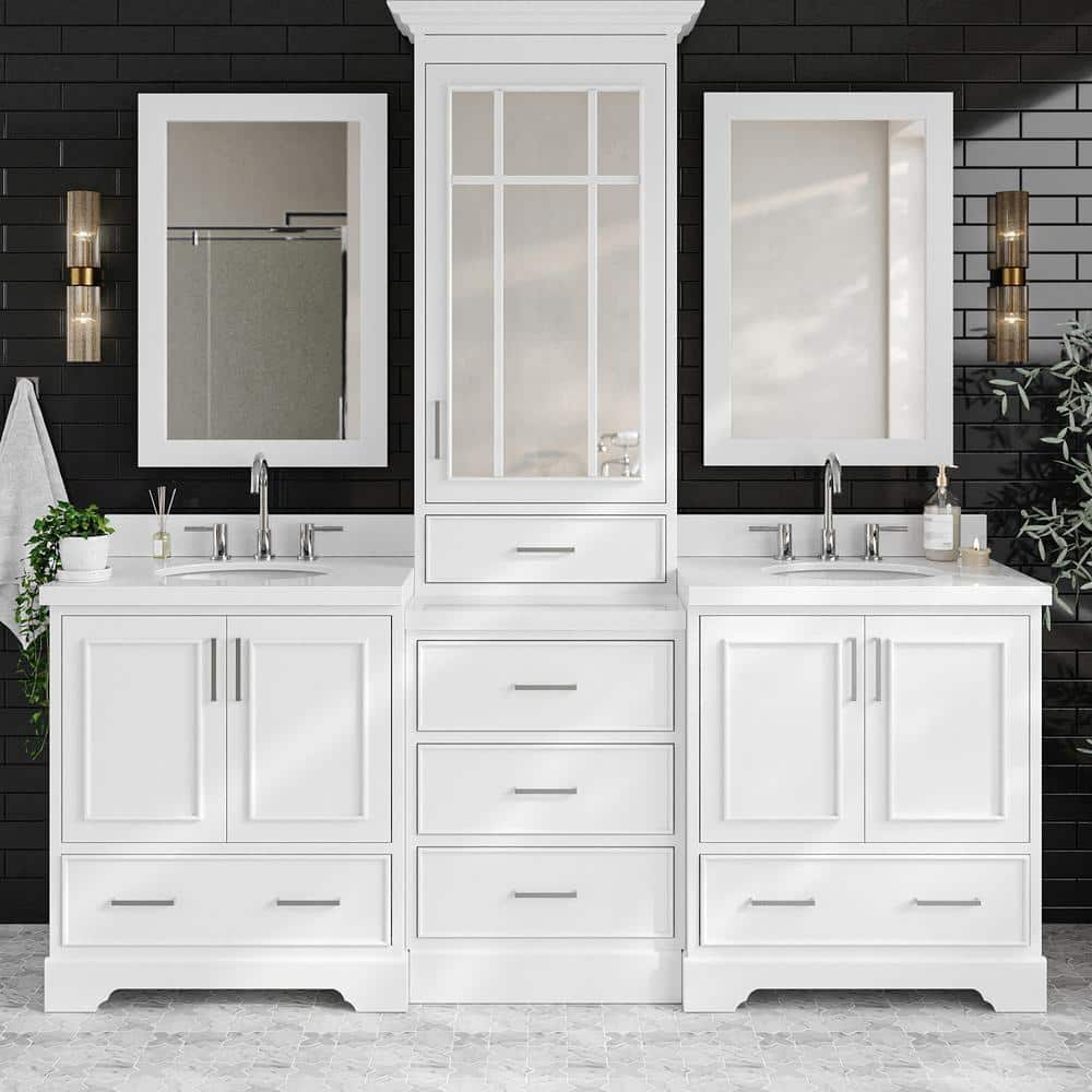Ariel Stafford 85" Double Sink Vanity Set in White