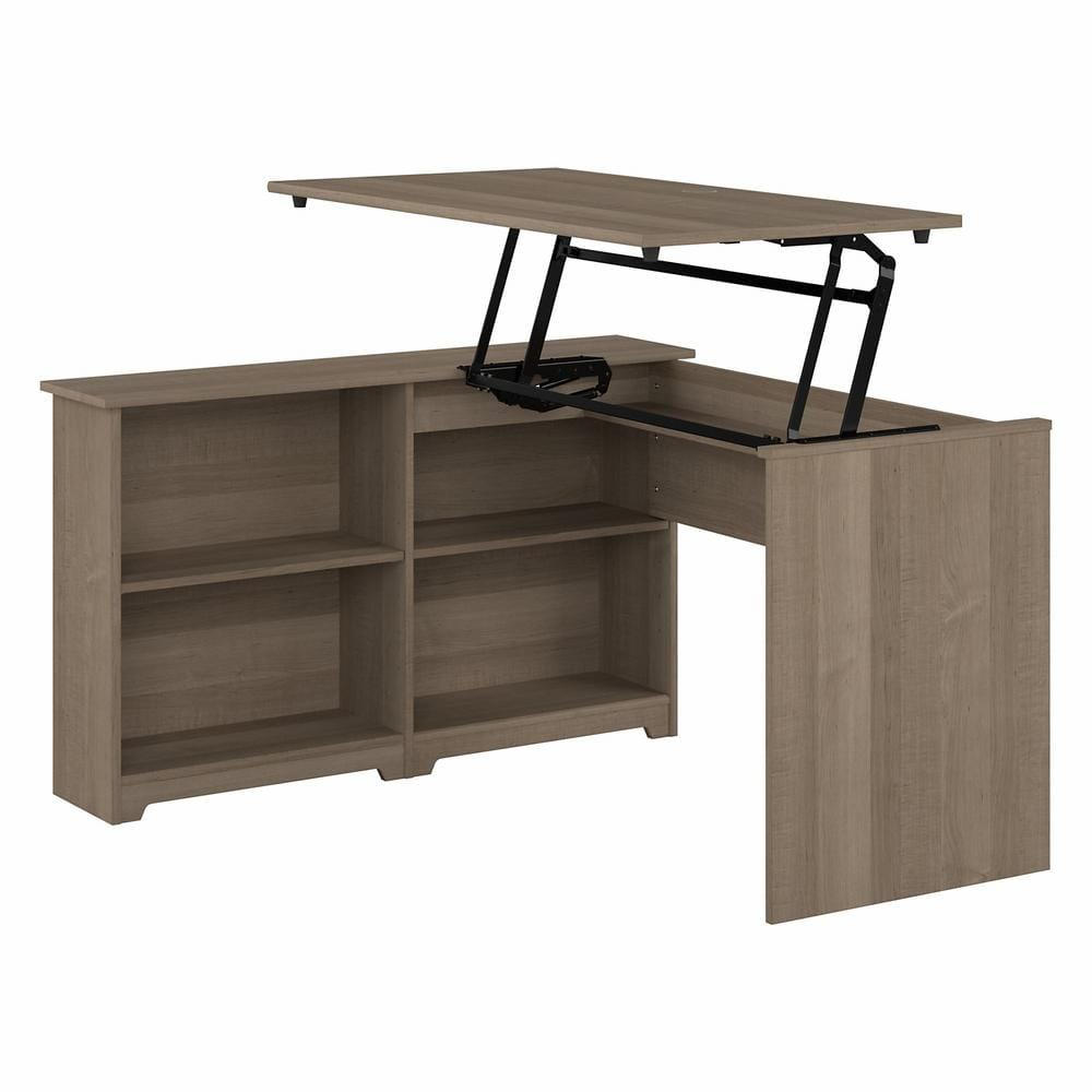 Bush Furniture Cabot 52W 3 Position Sit to Stand Corner Desk with Shelves in Ash Gray