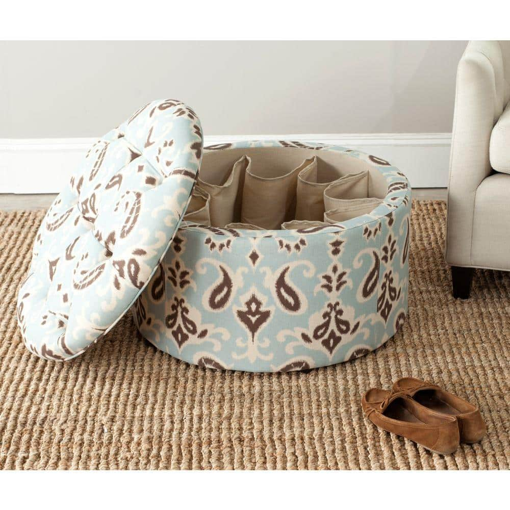 Safavieh  Tanisha Cyan Blue Shoe Storage Ottoman