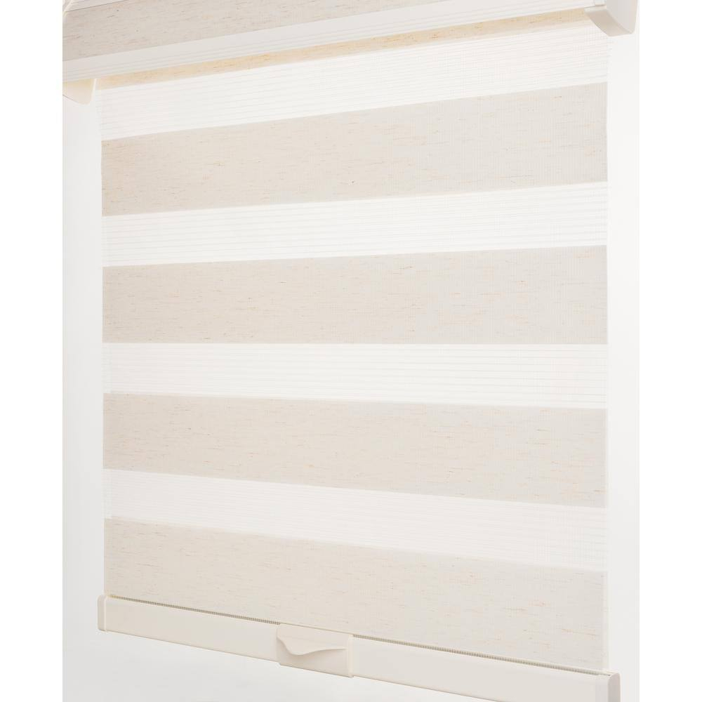 Cordless Celestial Sheer Double-Layered Window Roller Shade - 34 Inch Width x 72 Inch Length (Linen) - Light Filtering Vinyl Window Privacy Blinds for Bedroom & Dining Room by Achim Home Décor