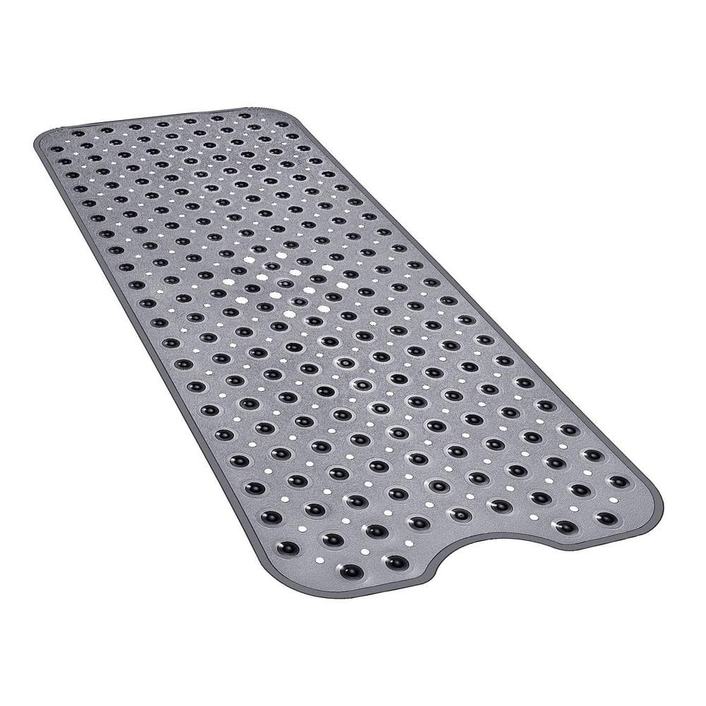 YINENN Bath and Shower Safety Mats 40x16 inch, Non Slip with Suction Cups for Bathroom Stall and Tub Floor, Extra Large and Machine Washable, Drain Holes Keep Bathtub Clean, Clear Light Black