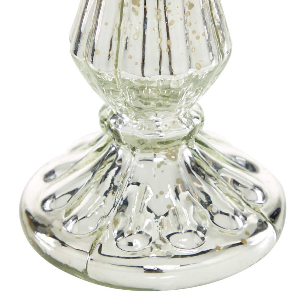 DecMode Silver Glass Handmade Turned Style Pillar Hurricane Lamp with Faux Mercury Glass Finish