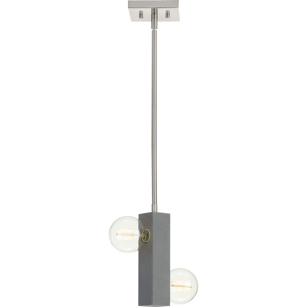 Mill Beam Collection Two-Light Brushed Nickel/Faux Concrete Industrial Style Convertible Mini-Pendant or Ceiling Light