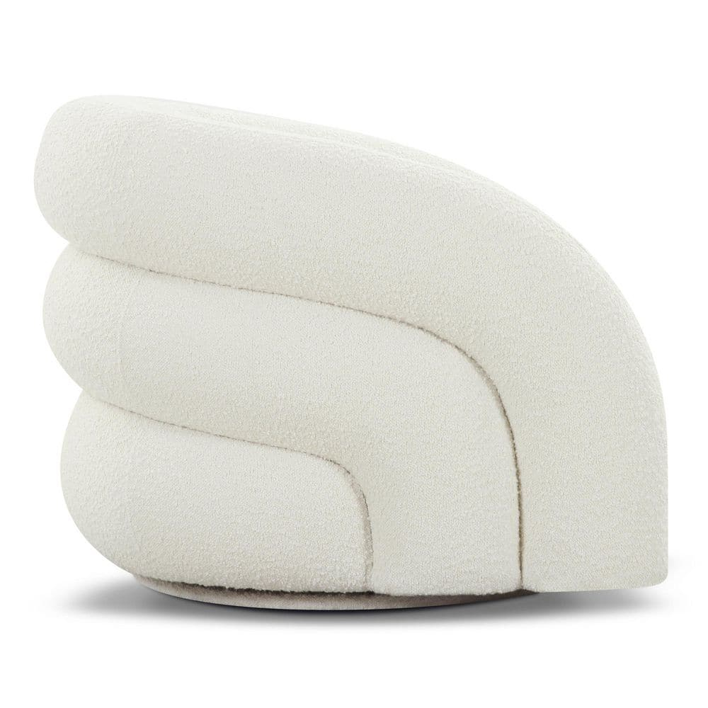Ivory White Boucle Swivel Accent Chair with Wood Base