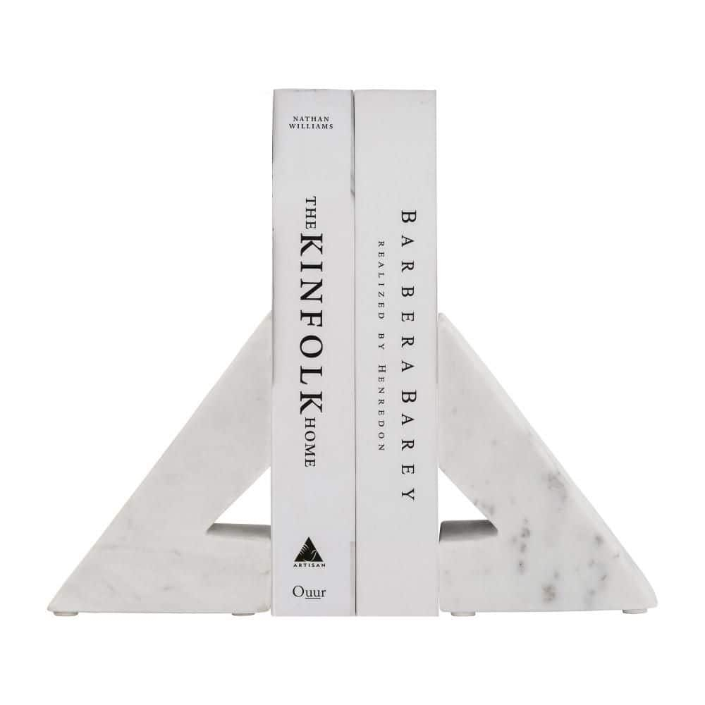 Sagebrook Home Marble, Set of 2 6"h Right Triangle Bookends, White