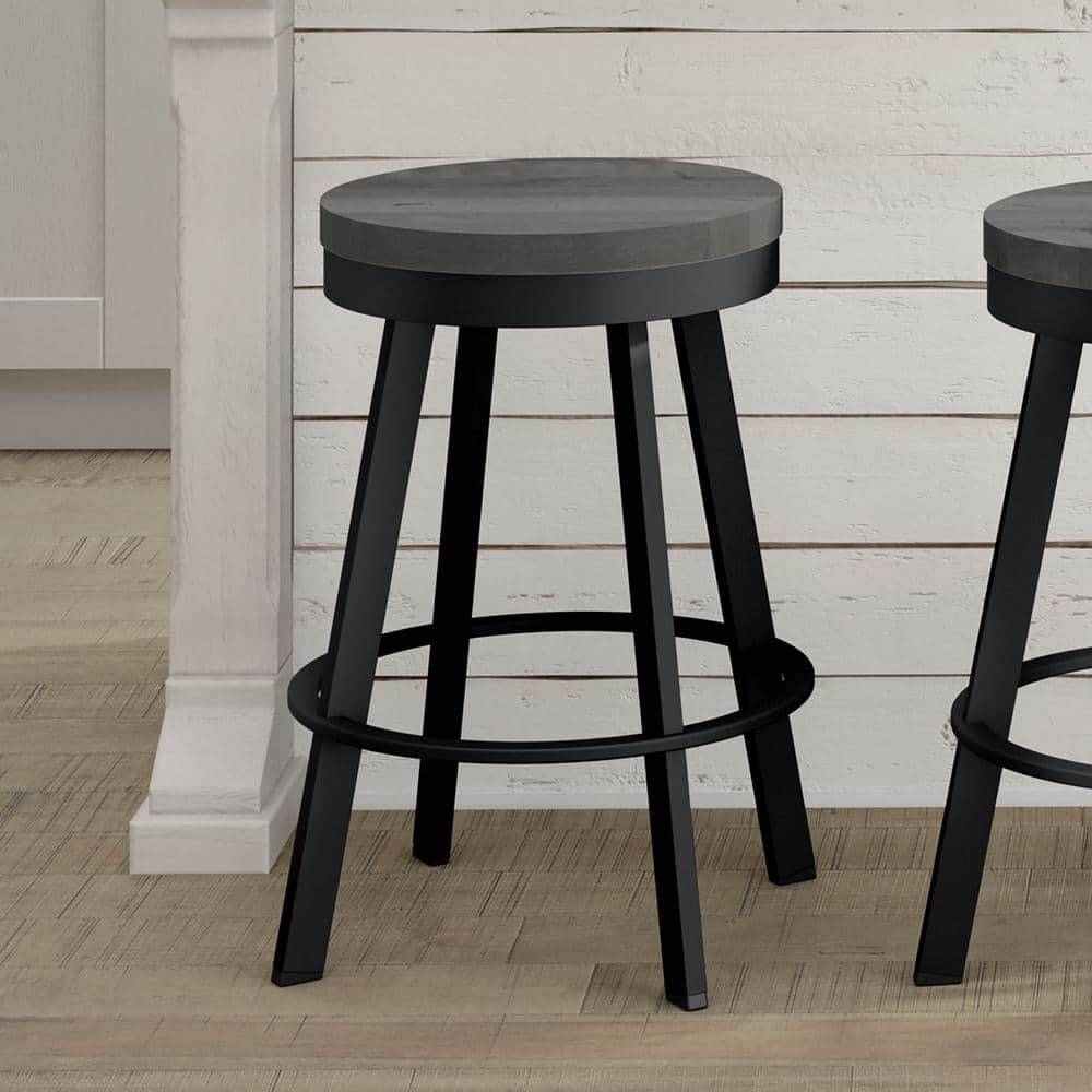 Amisco Warner 30 In. Swivel Bar Stool - Grey Distressed Wood / Black Metal