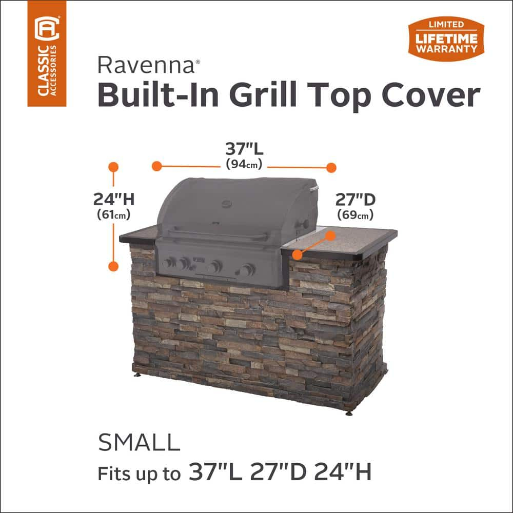 Classic Accessories Ravenna Water-Resistant 37 Inch Built-In BBQ Grill Top Cover, Taupe