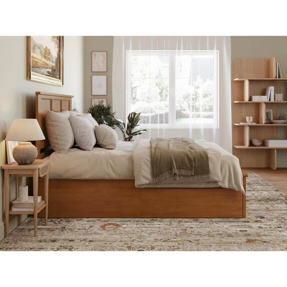 AFI Madison Queen Platform Bed with Matching Footboard and Storage Drawers, Light Toffee