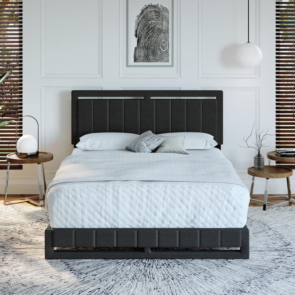 Boyd Sleep Senata Upholstered Linen Platform Bed Black Queen