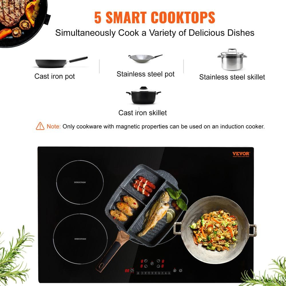 VEVOR Built-in Induction Electric Stove Top 30 Inch,4 Burners Electric Cooktop,9 Power Levels & Sensor Touch Control,Easy to Clean Ceramic Glass Surface,Child Safety Lock,240V