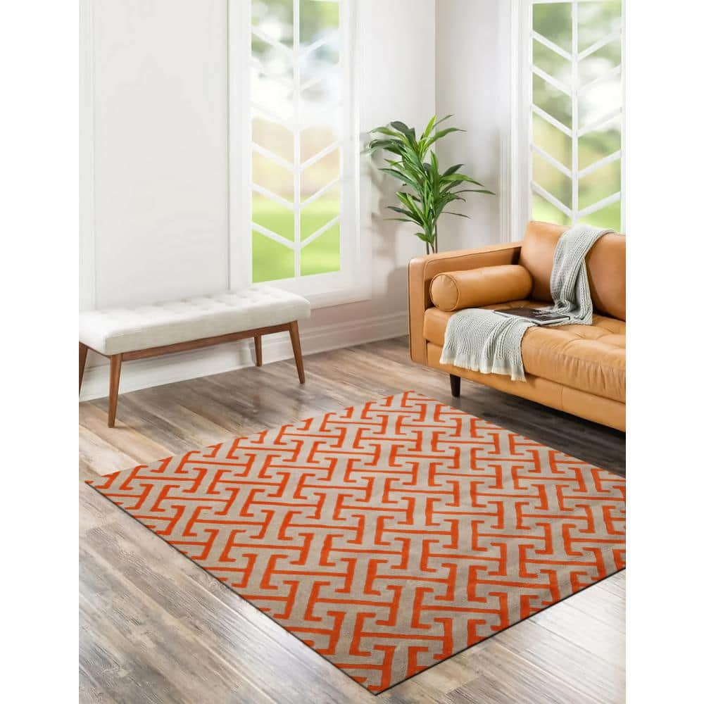 Handmade Gray Geometric Wool Round Rug, 8' Diameter