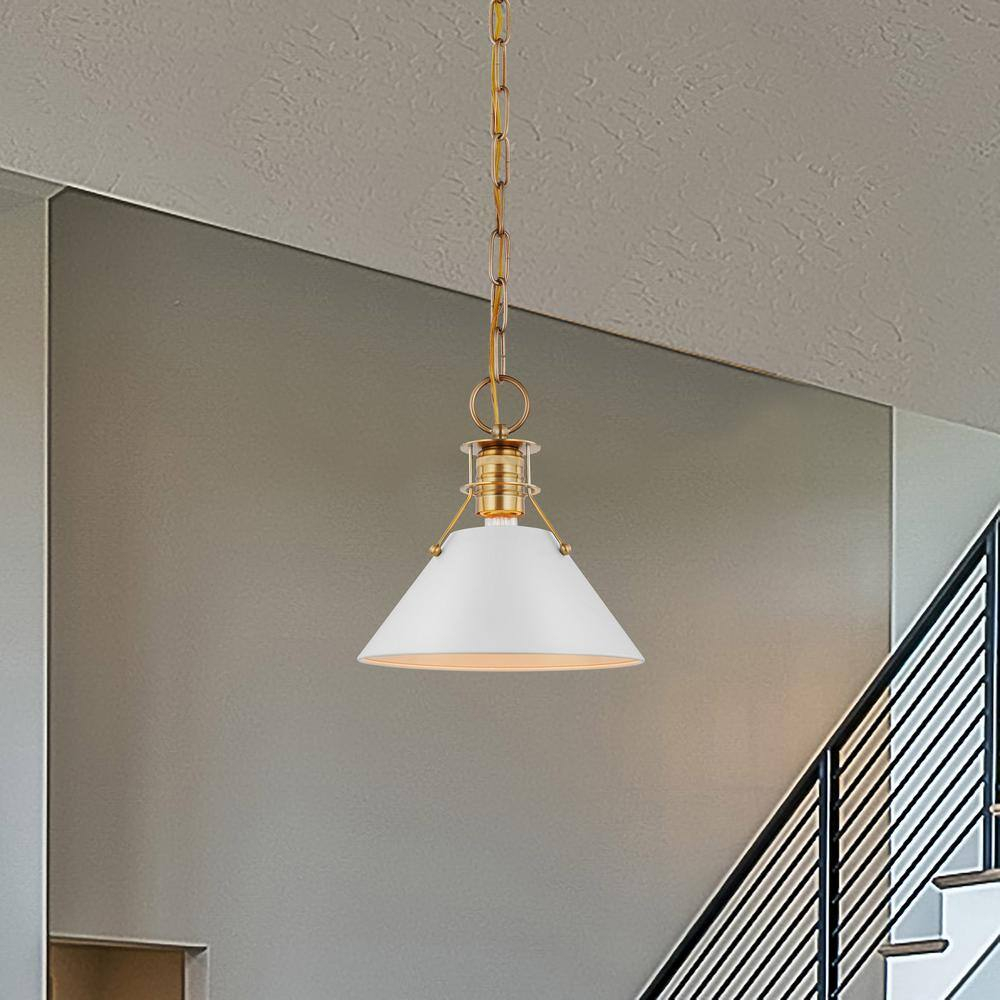 Outpost Matte White & Burnished Brass 9.75" Pendant Light
