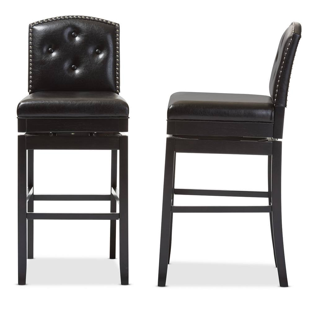 Baxton Studio Ginaro Modern and Contemporary Dark Brown Faux Leather Button-tufted Upholstered Swivel Bar Stool (Set of