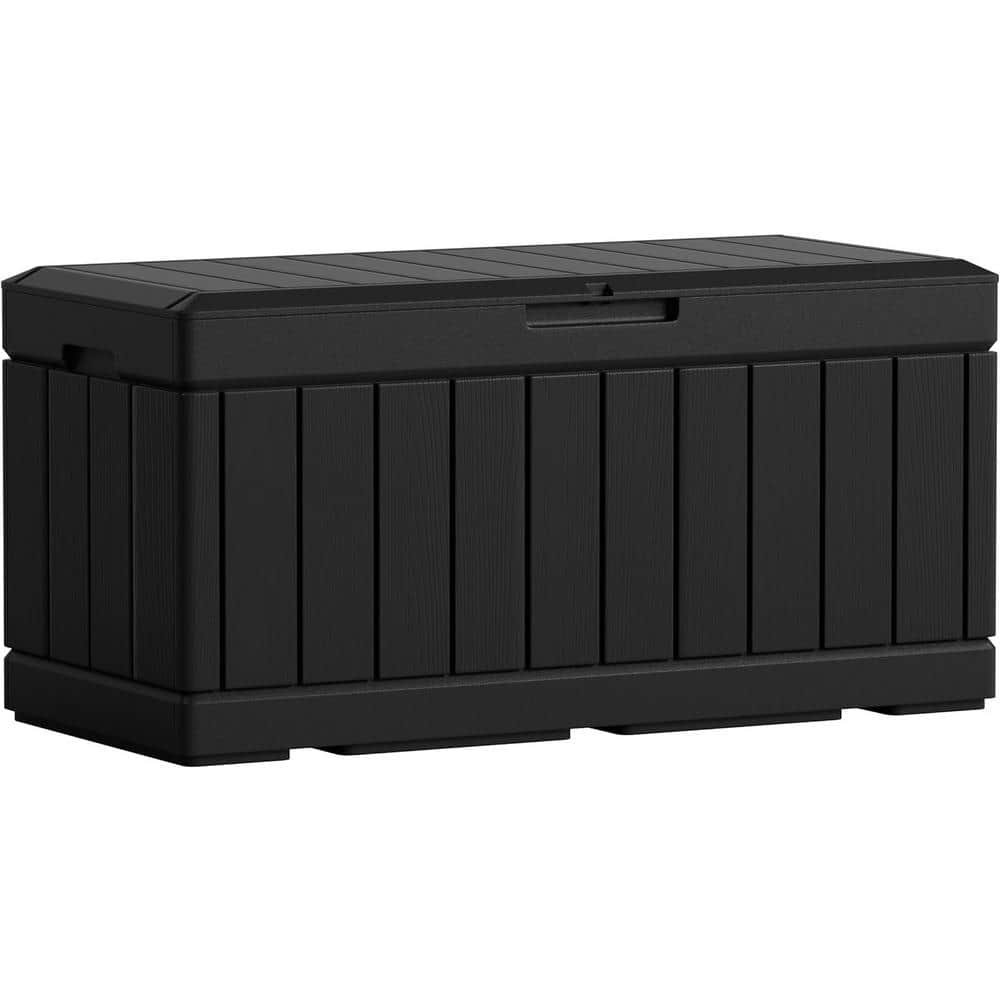 Devoko 85 Gallon Deck Box Lockable Resin Outdoor Storage Box waterproof Outdoor Container for Patio Furniture Cushions, Pillow (Black)