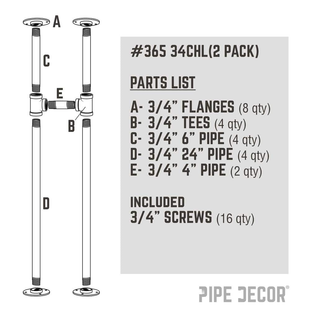 3/4 In H Pipe Leg Kit Console Table - 2 pack