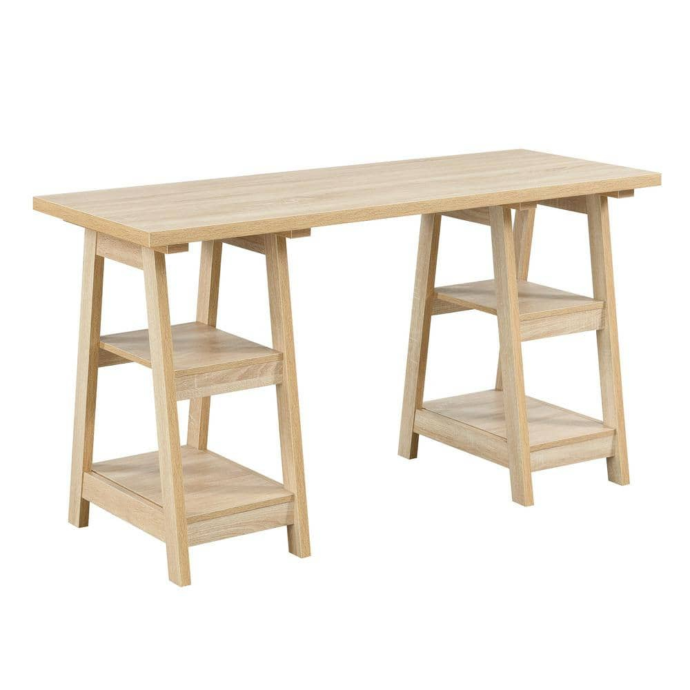 Convenience Concepts Designs2Go 29.25" Double Trestle Desk with Shelves, Weathered White, All Ages