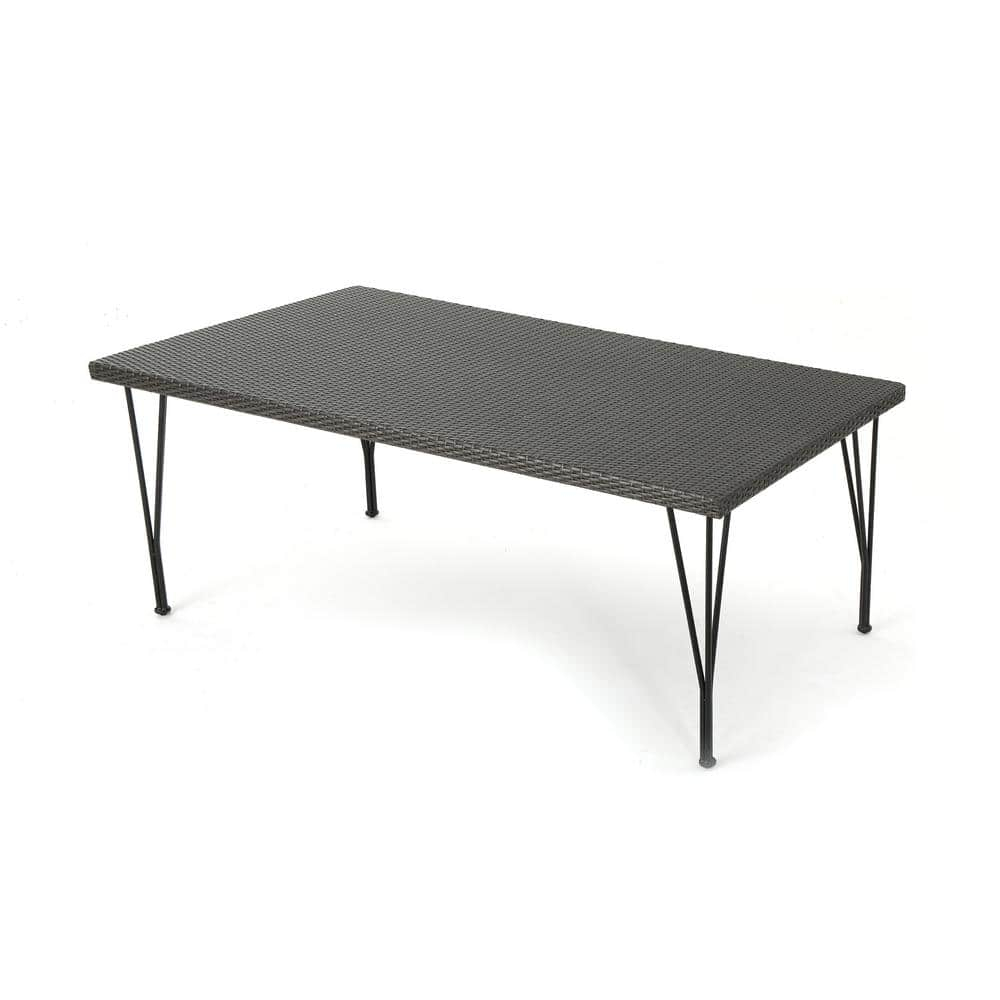 Noble House Bedford 69" Wicker Patio Dining Table with Hair Pin Legs in Gray