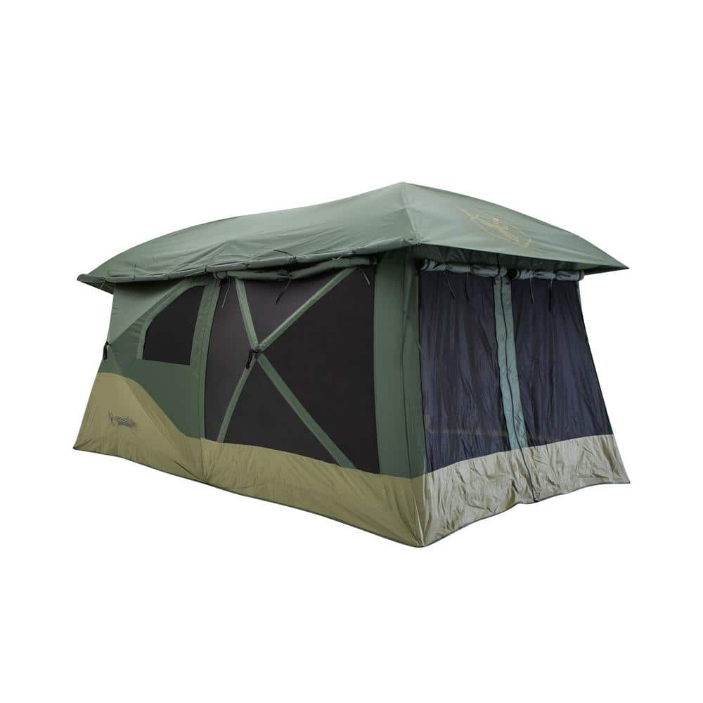 Gazelle Tents T4 Plus Hub Tent Overland Edition, Easy 90 Second Set-Up, Waterproof, UV Resistant, Removable Floor, 4-8 Person, Alpine Green/Oak Moss, 78" x 94" x 165", GT451GR