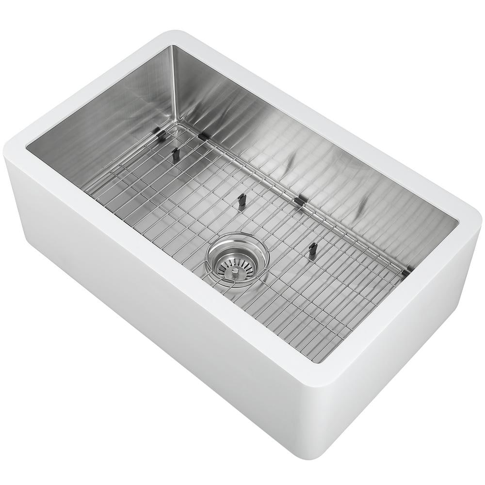 Holbrook Matte White and Stainless Steel 30 in. Farmhouse Apron Kitchen Sink