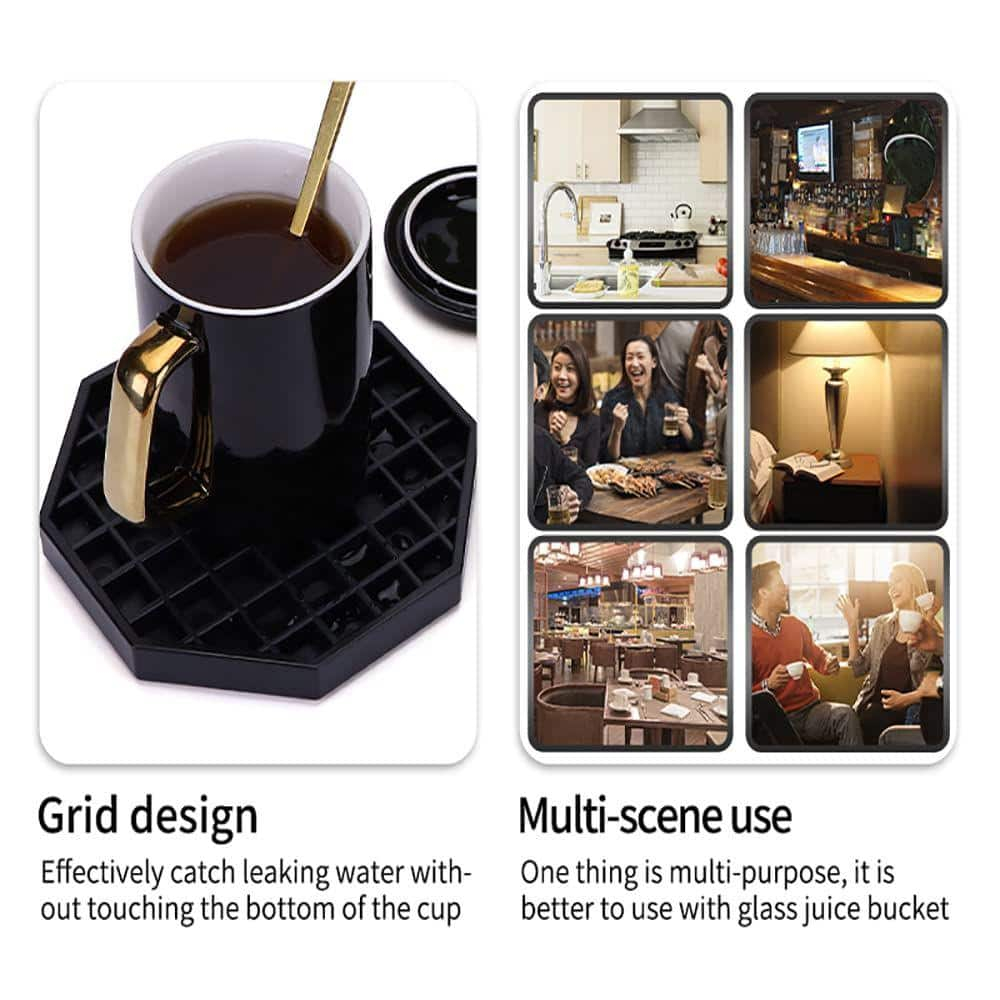 6 in. Black Plastic Octagonal Coffee Drip Tray with Honeycomb Grid (2-Pack)