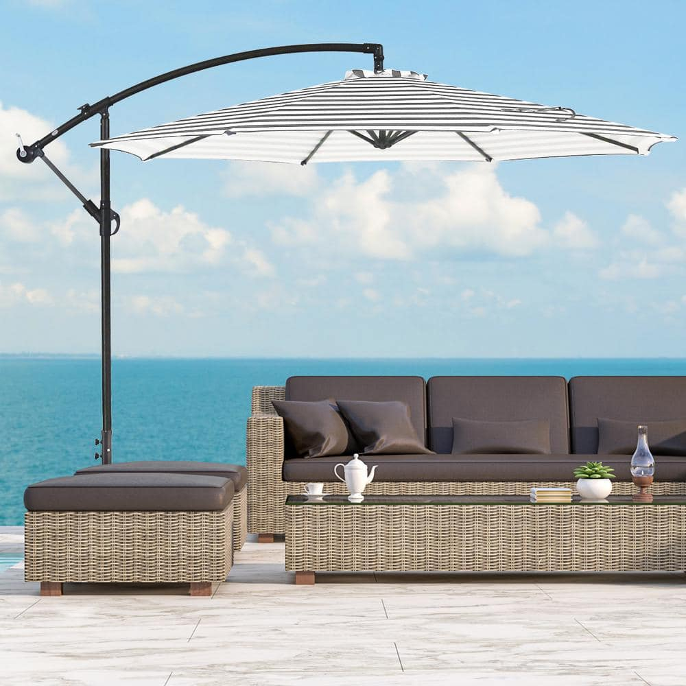 Polytrends Weller 10-foot Offset Cantilever Hanging Patio Umbrella Gray Striped