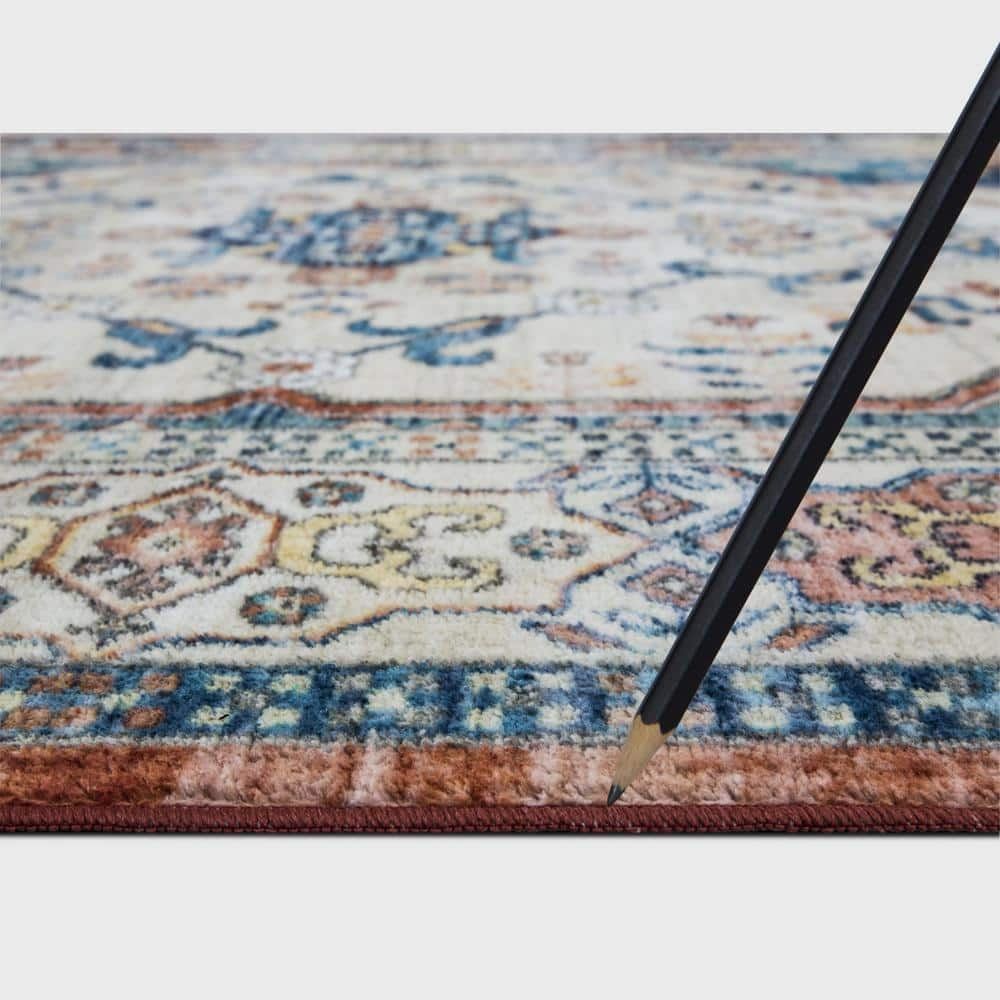 Ocean Medallion Navy 2 ft. x 3 ft. Machine Washable Traditional Indoor Area Rug