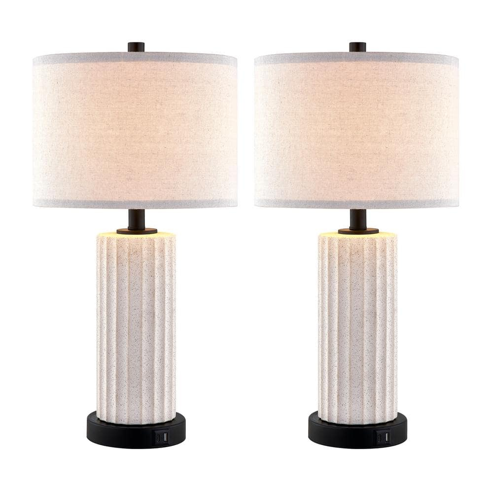 Kyrid 23''Ceramic Table Lamp Set of 2 Touch Control Bedside Lamps with USB Ports and AC Outlets (Bulbs Included)
