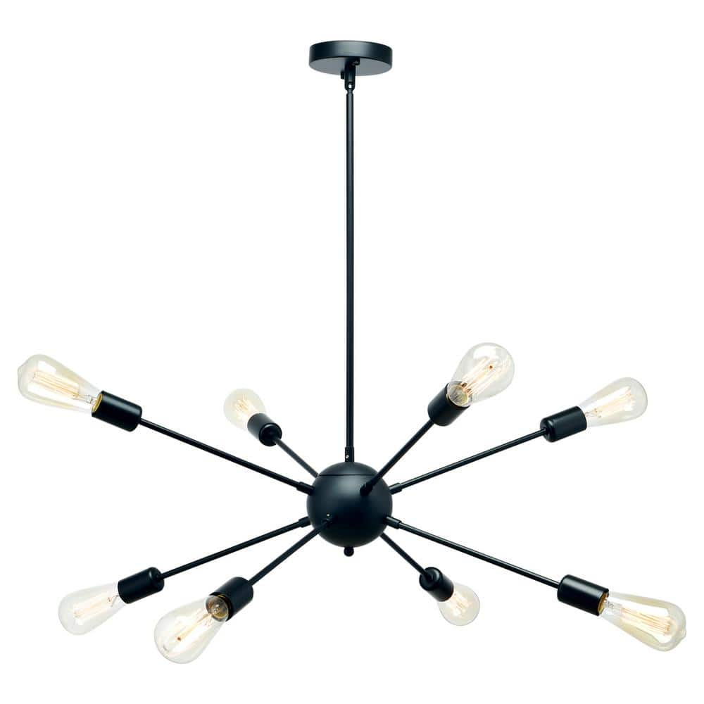 SineRise Sputnik Chandeliers Black, 8 Lights Modern Sputnik Lighting Fixture with Adjustable Height for Dining Room, Living Room, Kitchen, Bedroom and Hallway