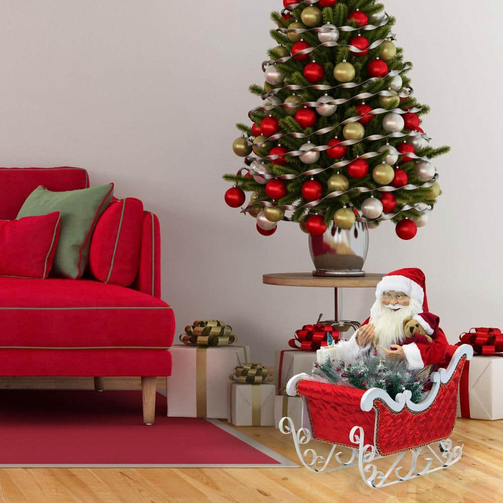 Christmas Time 28-In. Music, Lights, and Motion Santa Claus in his Sleigh | Animated Indoor Christmas Holiday Home Decor | CT-SC036-1RD