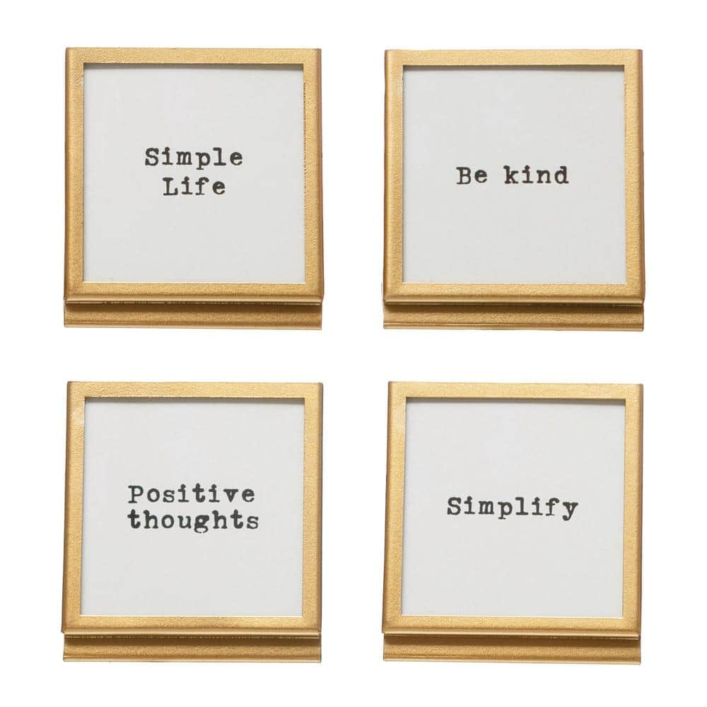 Creative Co-Op Metal & Glass Frame with Easel & Saying, 4 Styles (Holds 3" Square Photo)