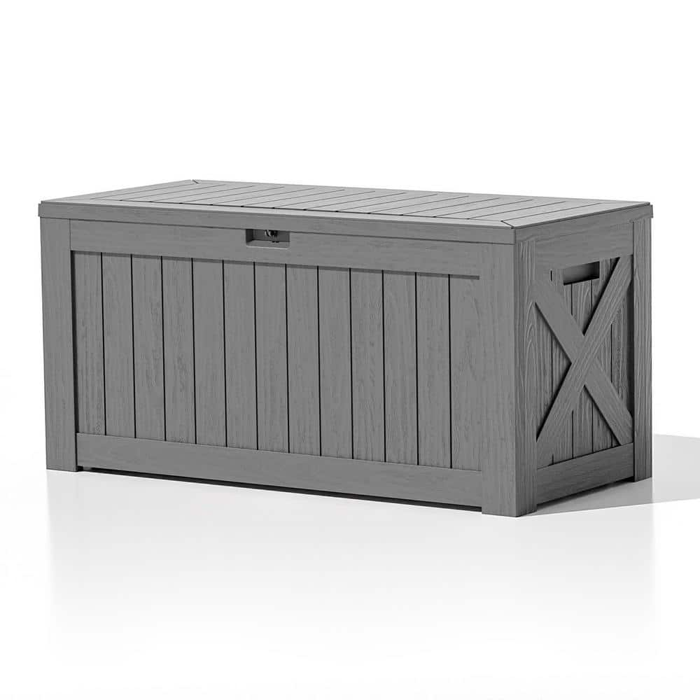 Patiowell 120 Gallon Large Deck Box, Outdoor Lockable Storage Box for Gardening Tools, Waterproof Deck Box for Patio Furniture, Grey