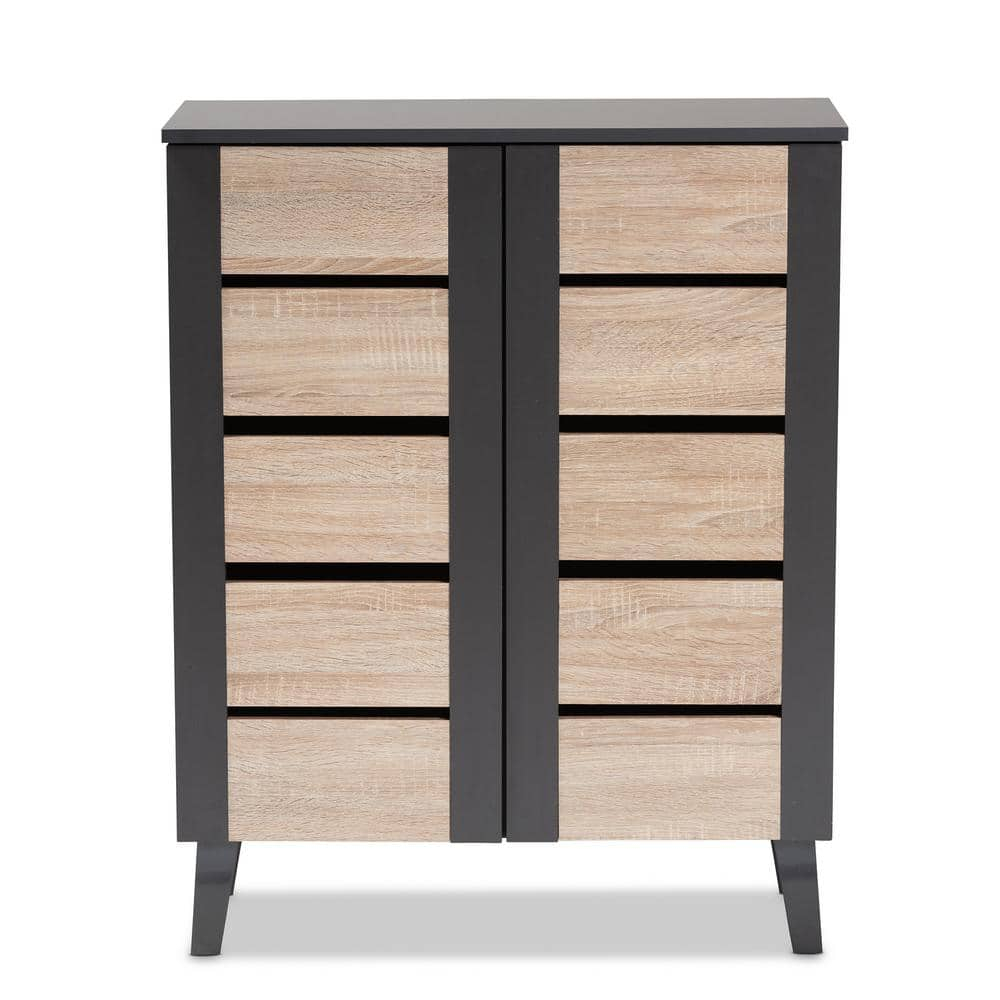 Baxton Studio Melle Modern and Contemporary Two-tone Oak Brown and Dark Gray 2-Door Wood Entryway Shoe Storage Cabinet