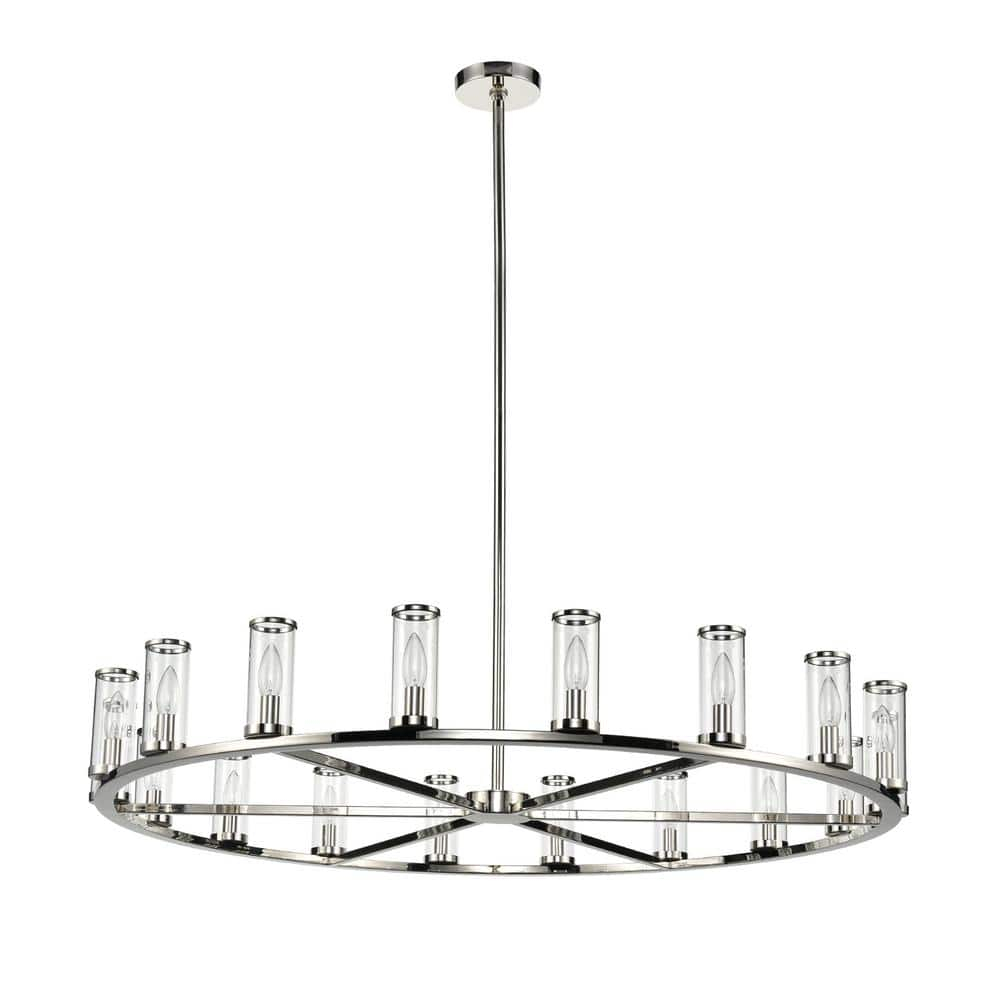 Polished Nickel and Crystal 48" Candle Chandelier