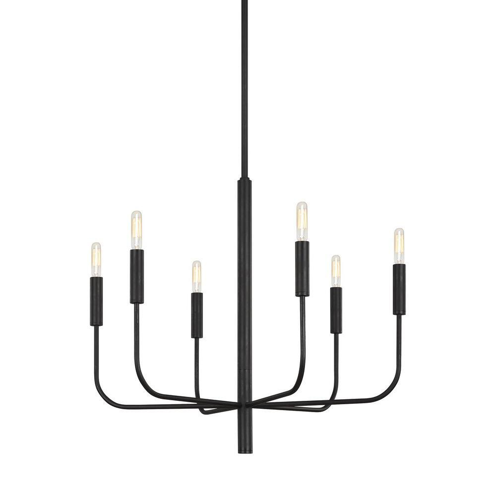 Brianna 24" Aged Iron 6-Light Chandelier with Candelabra Bulbs