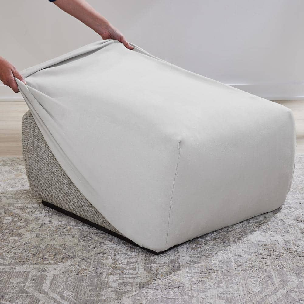SureFit Ultimate Stretch Suede Square Ottoman Slipcover with Elastic Bottom, Single Light Gray Ottoman Cover
