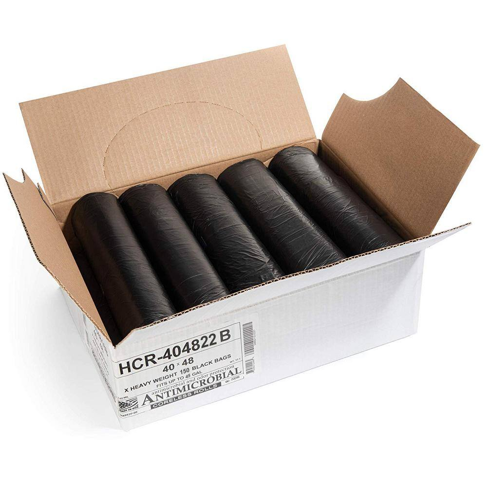 45 Gal. 22 Mic (eq) Black Trash Bags 40 in. x 48 in. Pack of 150 for Janitorial and Industrial