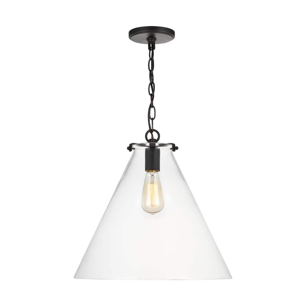 Midnight Black Clear Glass Cone Pendant Light