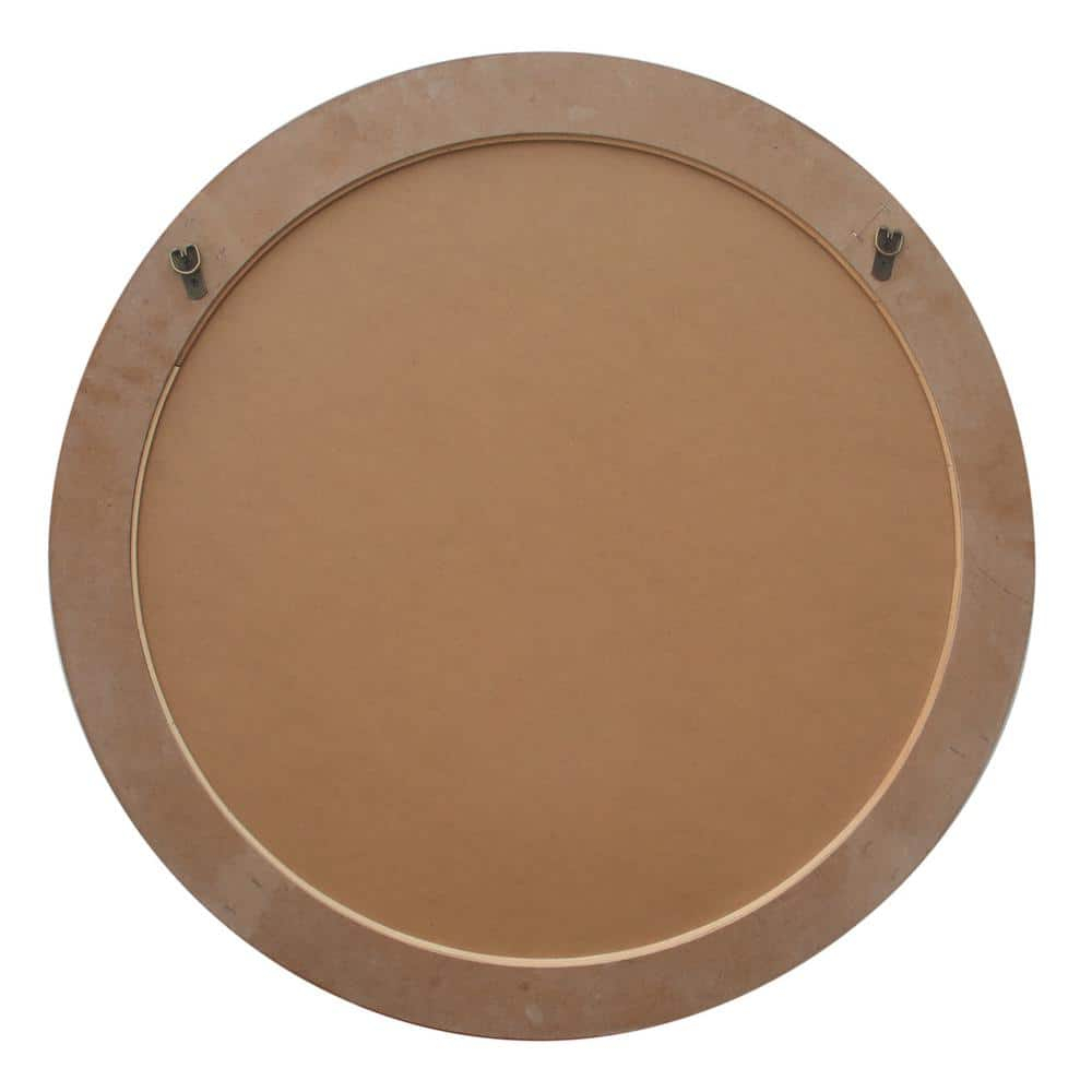 Parisloft 31.5 Inch Round Natural Wood Decorative Wall Mirror, Farmhosue Rustic Wall Mirror