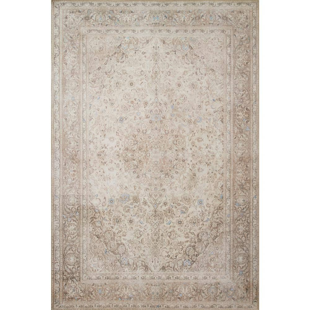 Rectangular 5' x 7' Beige and Taupe Polyester Oriental Rug