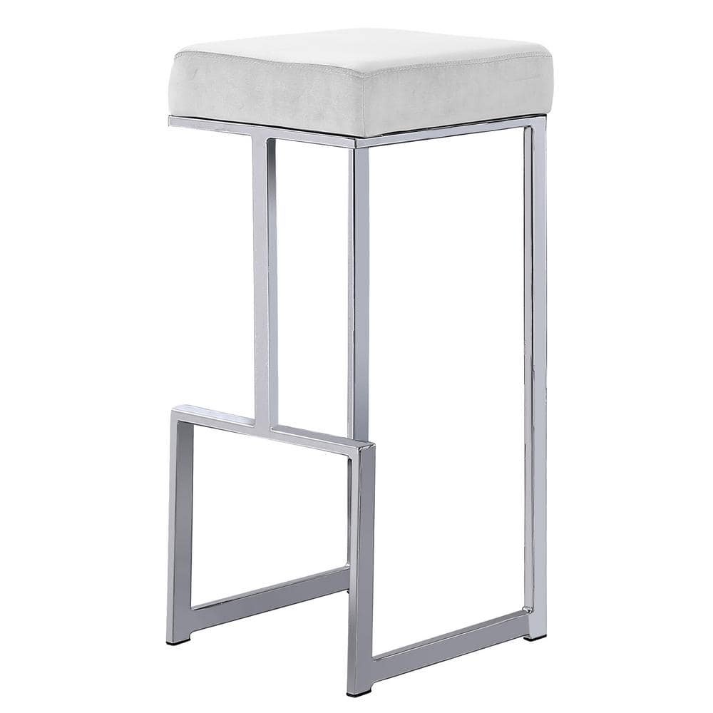 Dorrington Modern Velvet Backless Bar Stool in White/Silver (Set of 2)