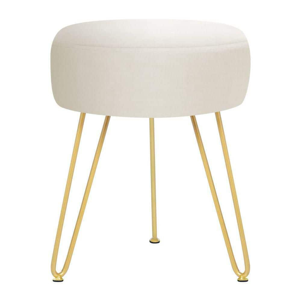 GERANT Multifunctional Vanity Stools - Velvet Round Ottoman Modern Dressing Stool -Upholstered Footrest Stool - Side Table Footstool with Golden Metal Leg for Living Room, Bedroom(Beige)